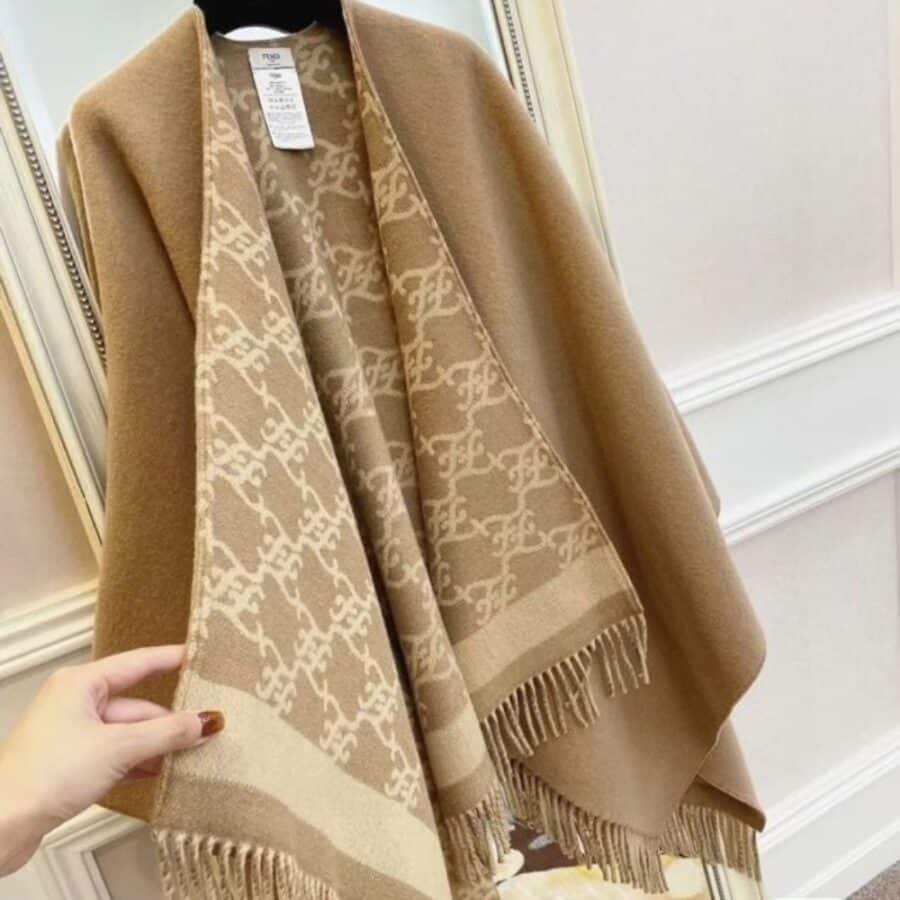 Alternative view of Fendi Fringed Wrap Poncho In Brown Fxx715ahrff0qu5