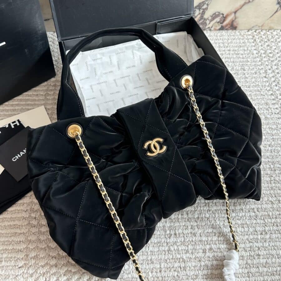 Alternative view of Chanel Bow Bag Velvet Effect Nylon And Gold Tone Metal Black 35Cm As5851 B22154 94305
