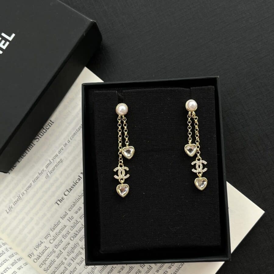 Alternative view of Chanel Heart Shaped Earrings Crystal In Gold Abg245 B21749 U3282