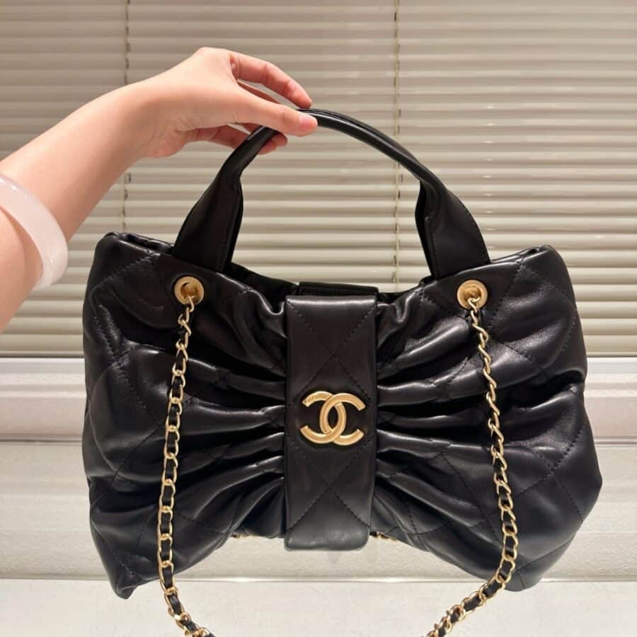Alternative view of Chanel Maxi Bow Bag Shiny And Gold Tone Metal Black 51Cm