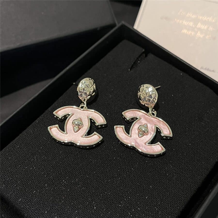 Alternative view of Chanel Large Enamel Cc Dangle Earrings Light Pink