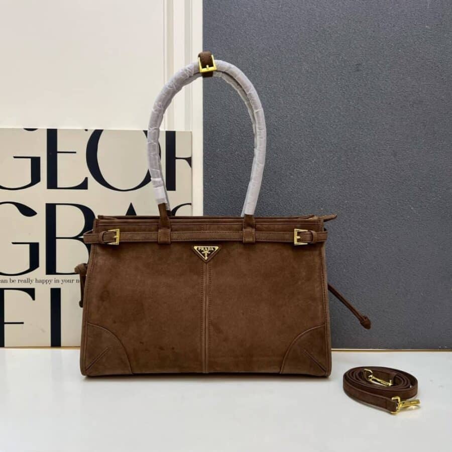 Alternative view of Prada Bonnie Large Suede Handbag Cacao Brown 38Cm 1Ba433 2C4S F0324 V Moo