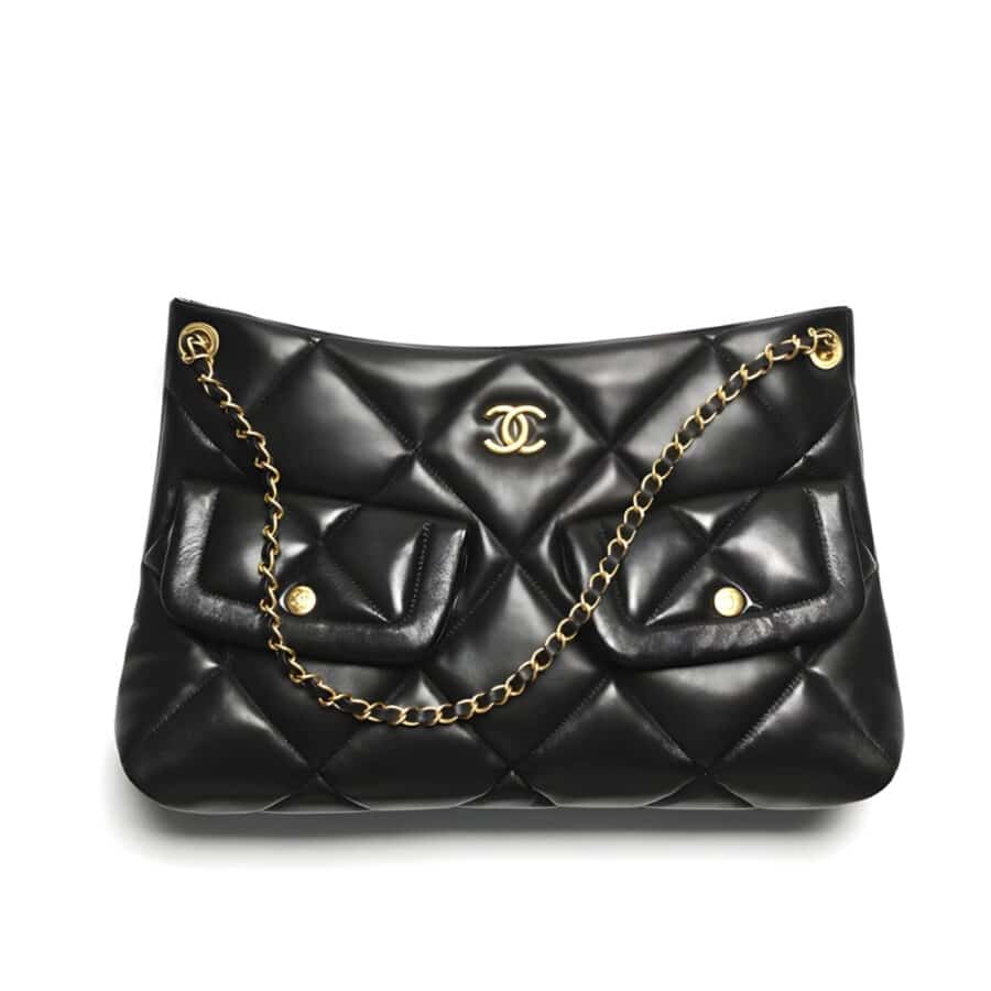 Chanel Shopping Bag Gold Tone Metal Black 38Cm As5740 B22139 94305