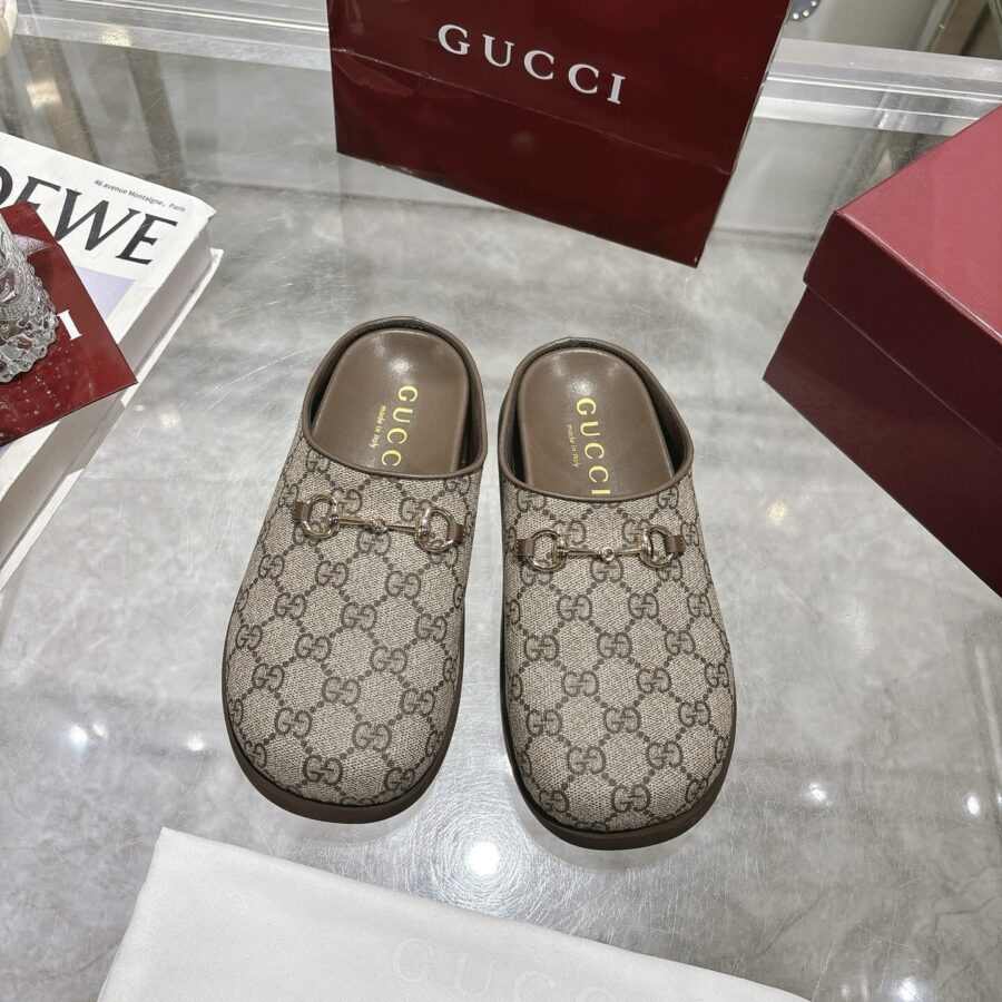 Alternative view of Gucci Women Mule With Horsebit Camel And Dark Brown Gg Canvas 837130 Fab10 2543
