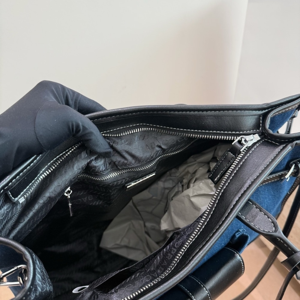 Prada Bonnie Large Denim Handbag Blue Black 38cm - Image 6