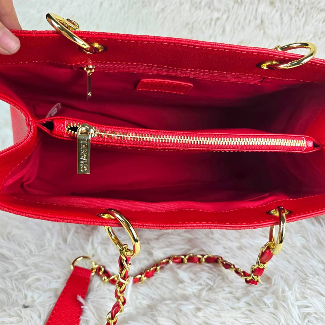 Chanel Grand Shopping Tote Red Gold 33Cm - Image 9