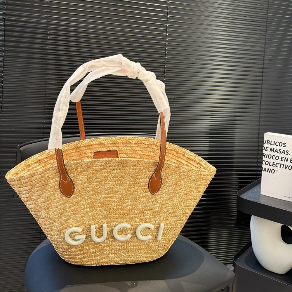 Gucci Medium Straw Tote With Patch Natural 27Cm 779530 9AAE9 9541 - Image 2