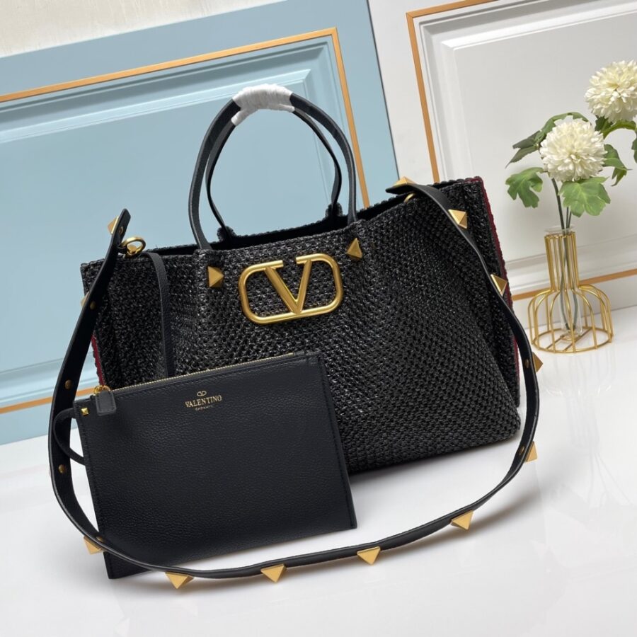 Alternative view of Valentino Garavani Medium Straw Summer Tote Black 35Cm