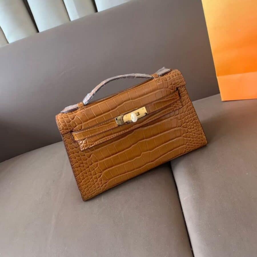 Alternative view of Hermès Kelly Pochette Mississippi Tabac Camel 22cm