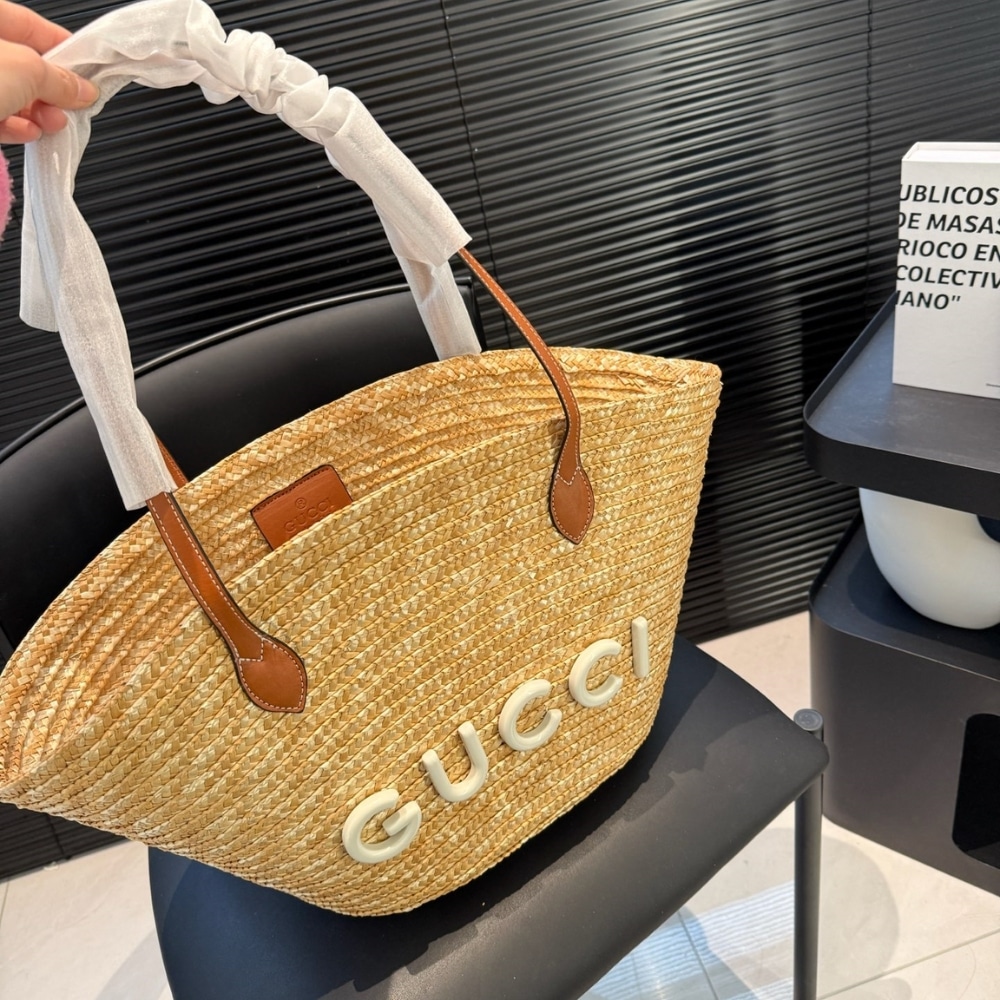 Gucci Medium Straw Tote With Patch Natural 27Cm 779530 9AAE9 9541 - Image 3