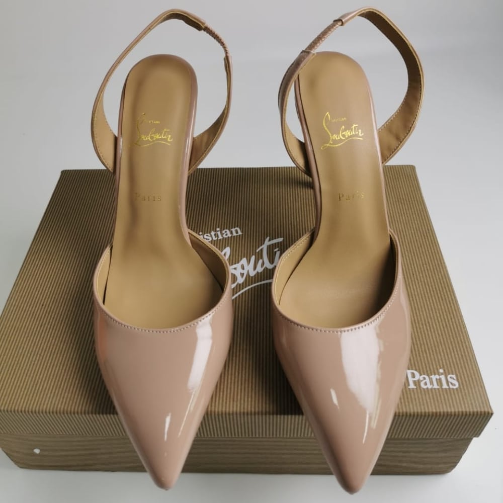 Christian Louboutin Apostropha Sling 80 Nappa Leather Beige 1240830N295 - Image 3