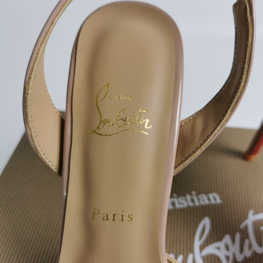 Christian Louboutin Apostropha Sling 80 Nappa Leather Beige 1240830N295 - Image 7