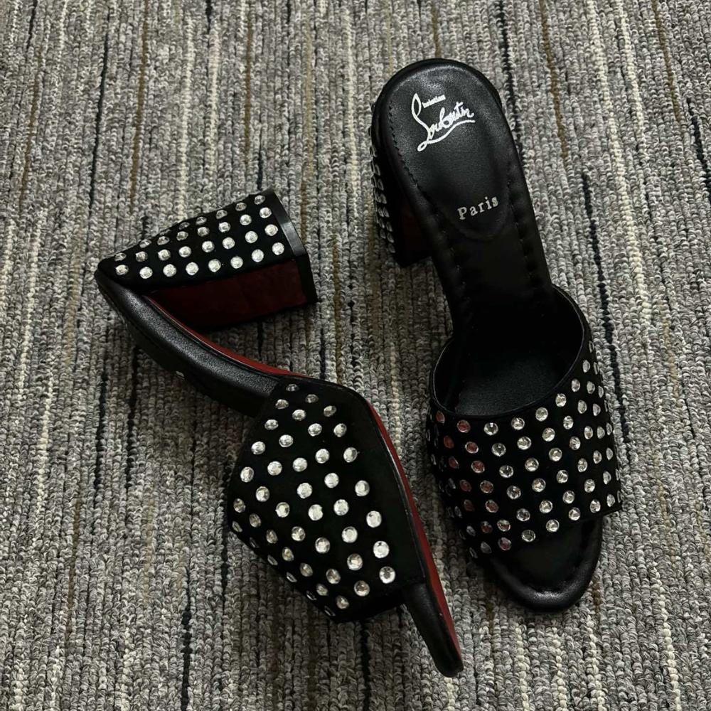Christian Louboutin Jane 85 Black Strass Mules 1240729T023 - Image 3