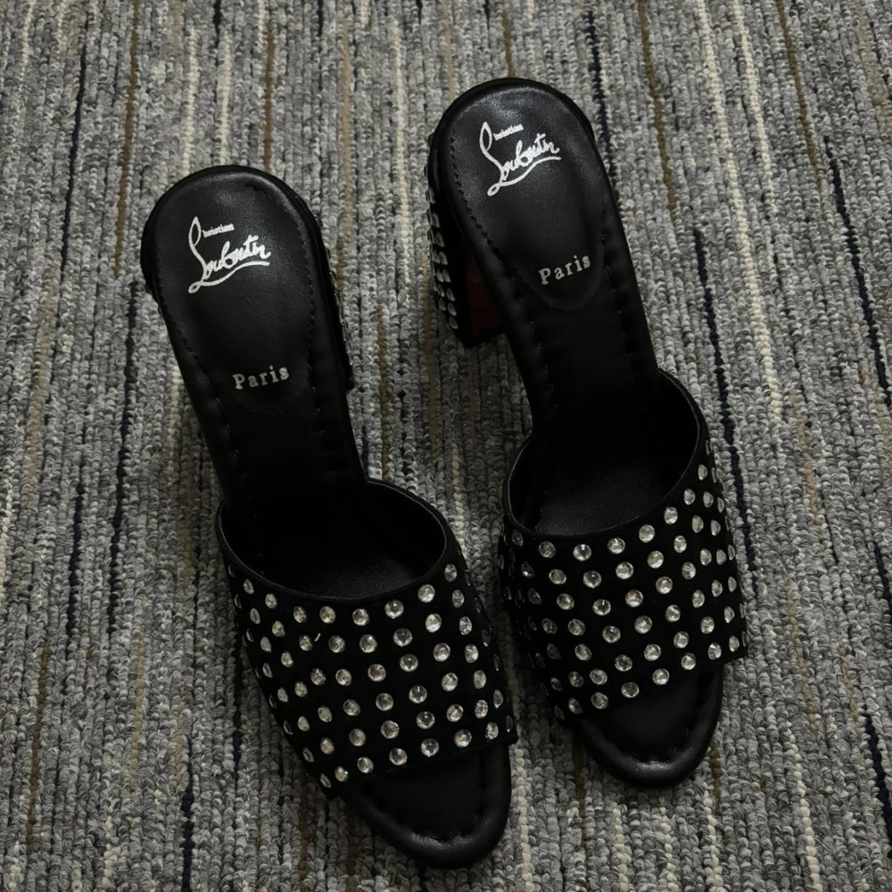 Christian Louboutin Jane 85 Black Strass Mules 1240729T023 - Image 4