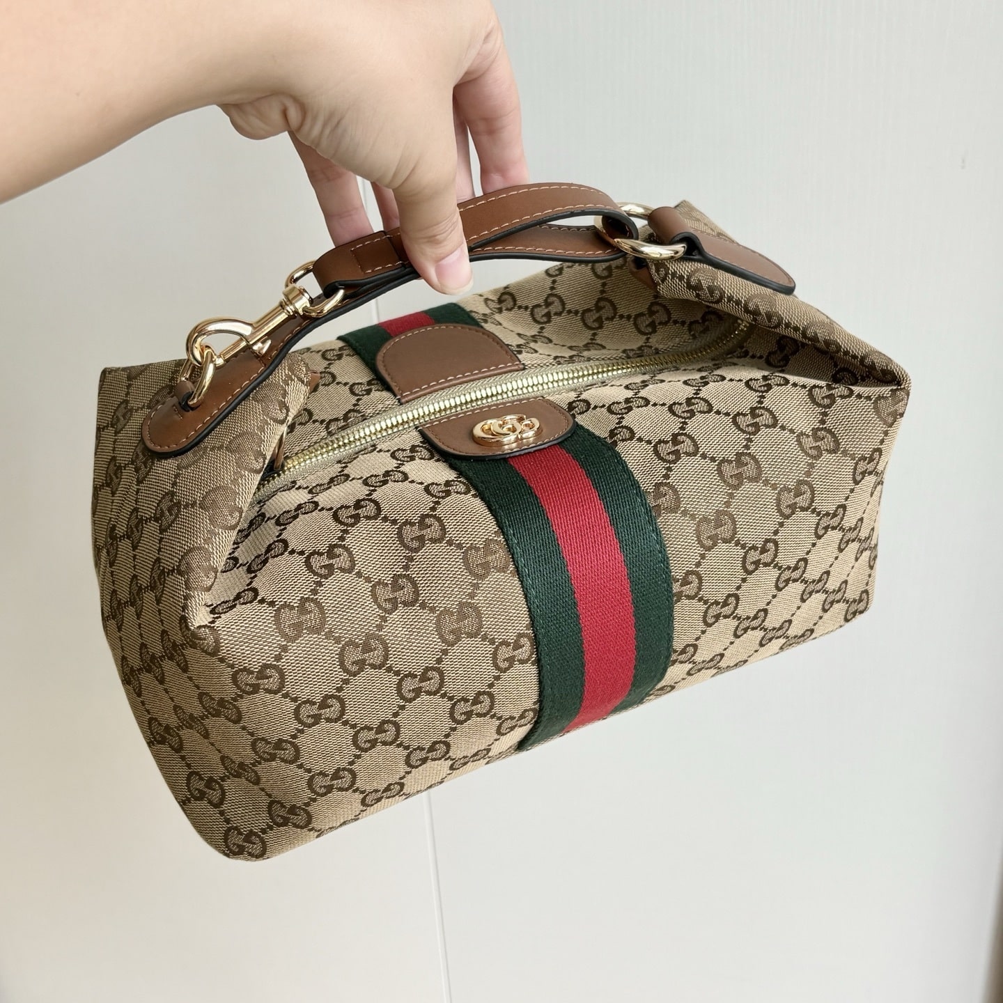 Gucci Vanity Medium Top Handle Bag Beige And Brown GG Canvas 27Cm 857799 FAFUF 9870 - Image 6