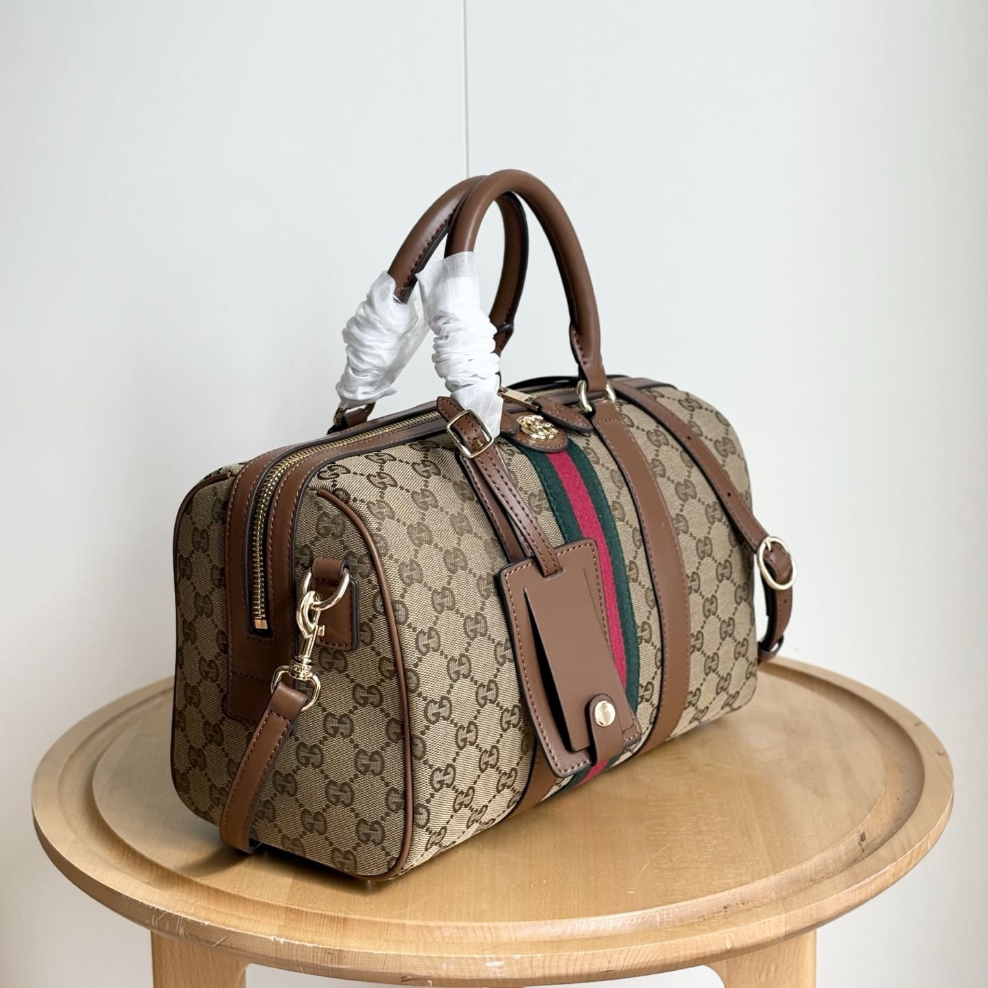 Gucci Ophidia Medium Boston Bag Beige And Brown GG Canvas 30Cm 857595 FAFUF 9870 - Image 3