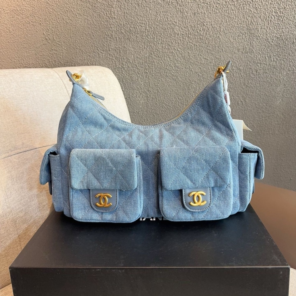 Chanel Large Hobo Bag Washed Denim And Gold Tone Metal Blue 31Cm AS5339 B19251 NG353 - Image 2