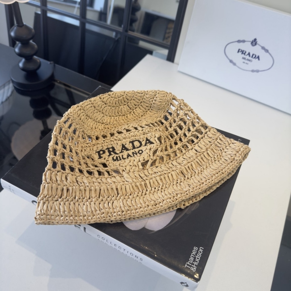 Prada Crochet Bucket Hat Raffia Natural 2HC137 2A2T F0018 - Image 2