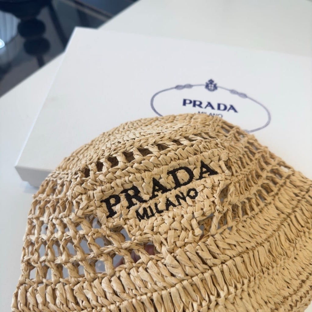 Prada Crochet Bucket Hat Raffia Natural 2HC137 2A2T F0018 - Image 3