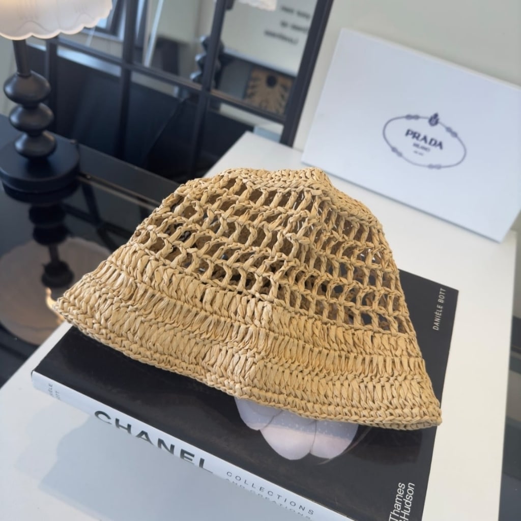 Prada Crochet Bucket Hat Raffia Natural 2HC137 2A2T F0018 - Image 4