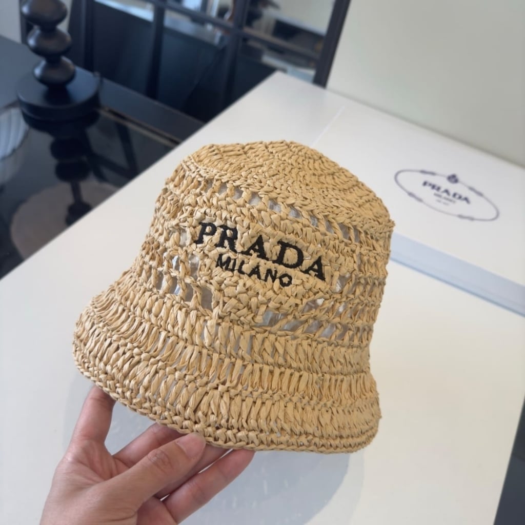Prada Crochet Bucket Hat Raffia Natural 2HC137 2A2T F0018 - Image 5