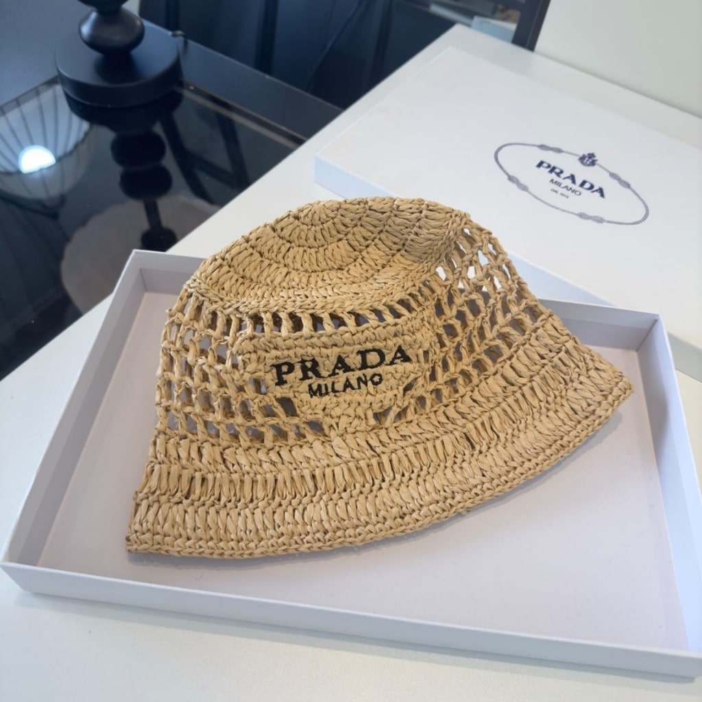 Prada Crochet Bucket Hat Raffia Natural 2HC137 2A2T F0018 - Image 6