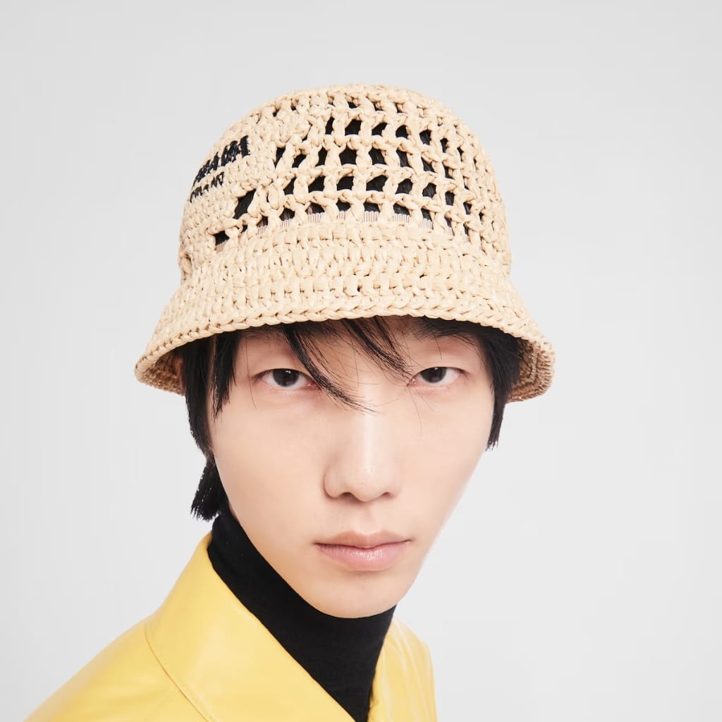 Prada Crochet Bucket Hat Raffia Natural 2HC137 2A2T F0018 - Image 7