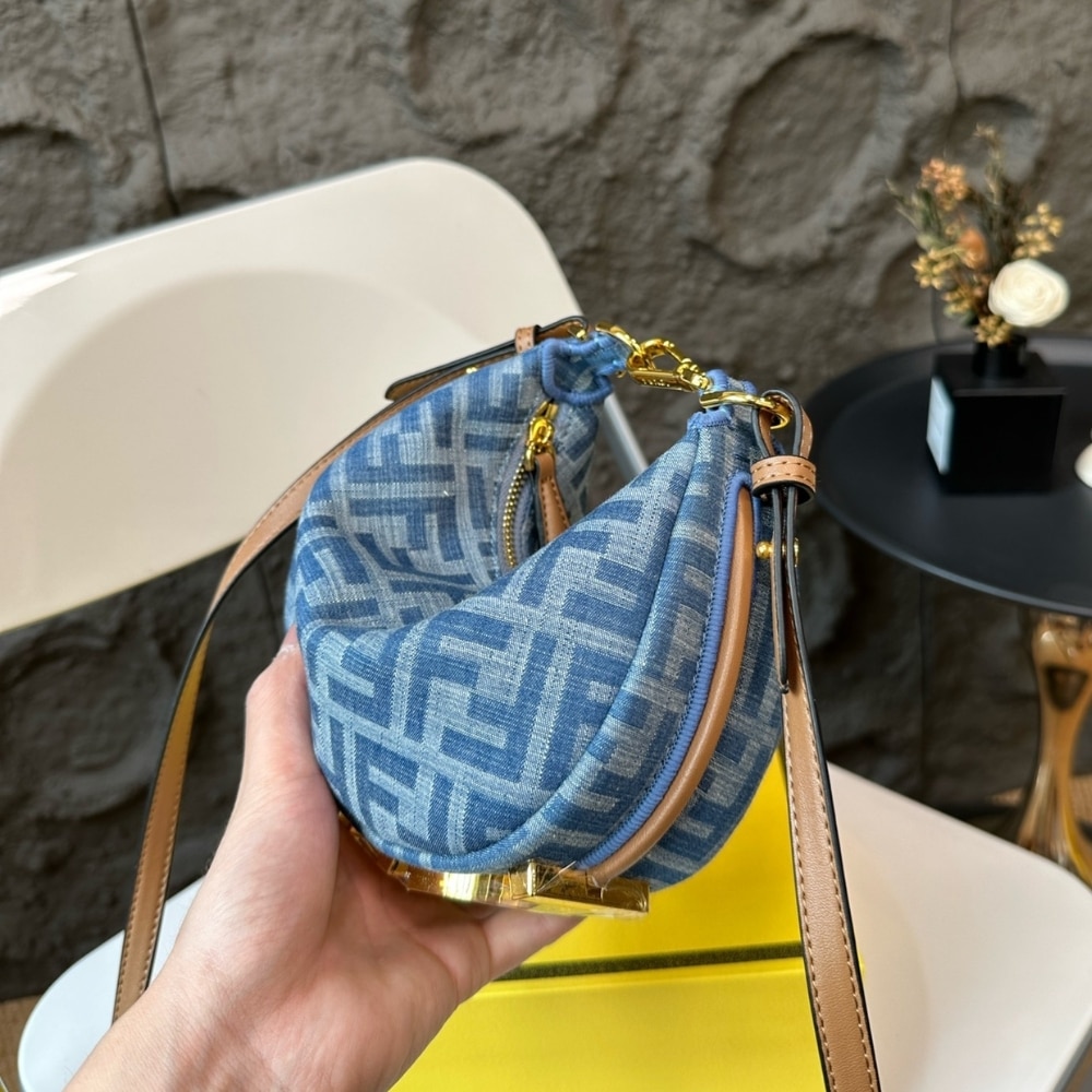 Fendi Fendigraphy Mini Bag FF Jacquard Fabric Denim Blue 20Cm 8BS081AS3FF1PLN - Image 4