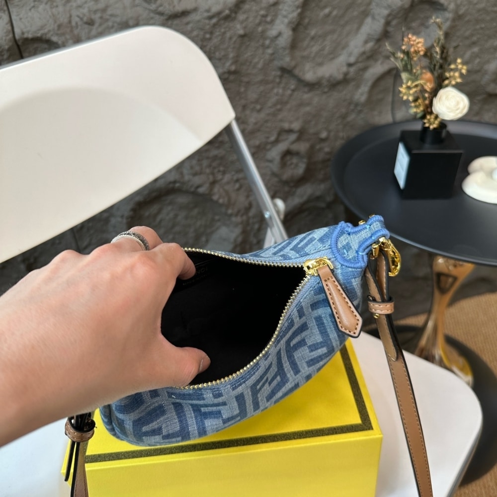Fendi Fendigraphy Mini Bag FF Jacquard Fabric Denim Blue 20Cm 8BS081AS3FF1PLN - Image 6