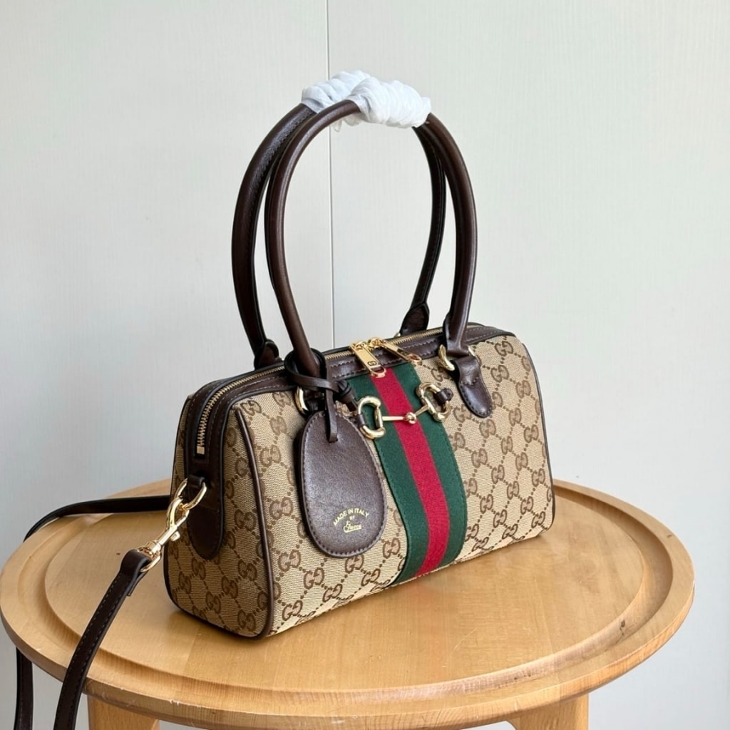 Gucci Borsetto Medium Boston Bag GG Canvas Sand And Brown 28Cm 866732 FAFV9 9653 - Image 5