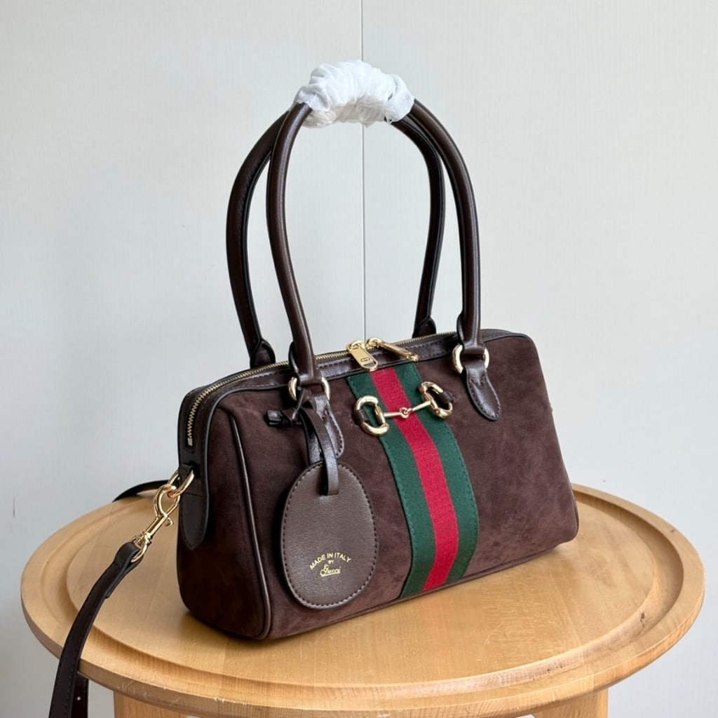 Gucci Borsetto Medium Boston Bag Suede Leather Dark Brown 28Cm 866732 AAGIR 2146 - Image 3