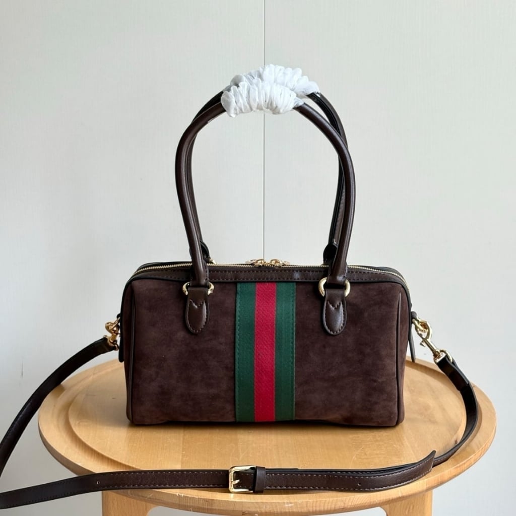 Gucci Borsetto Medium Boston Bag Suede Leather Dark Brown 28Cm 866732 AAGIR 2146 - Image 4