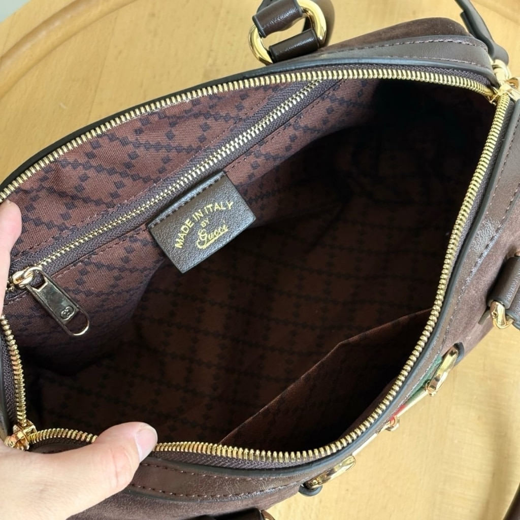 Gucci Borsetto Medium Boston Bag Suede Leather Dark Brown 28Cm 866732 AAGIR 2146 - Image 5