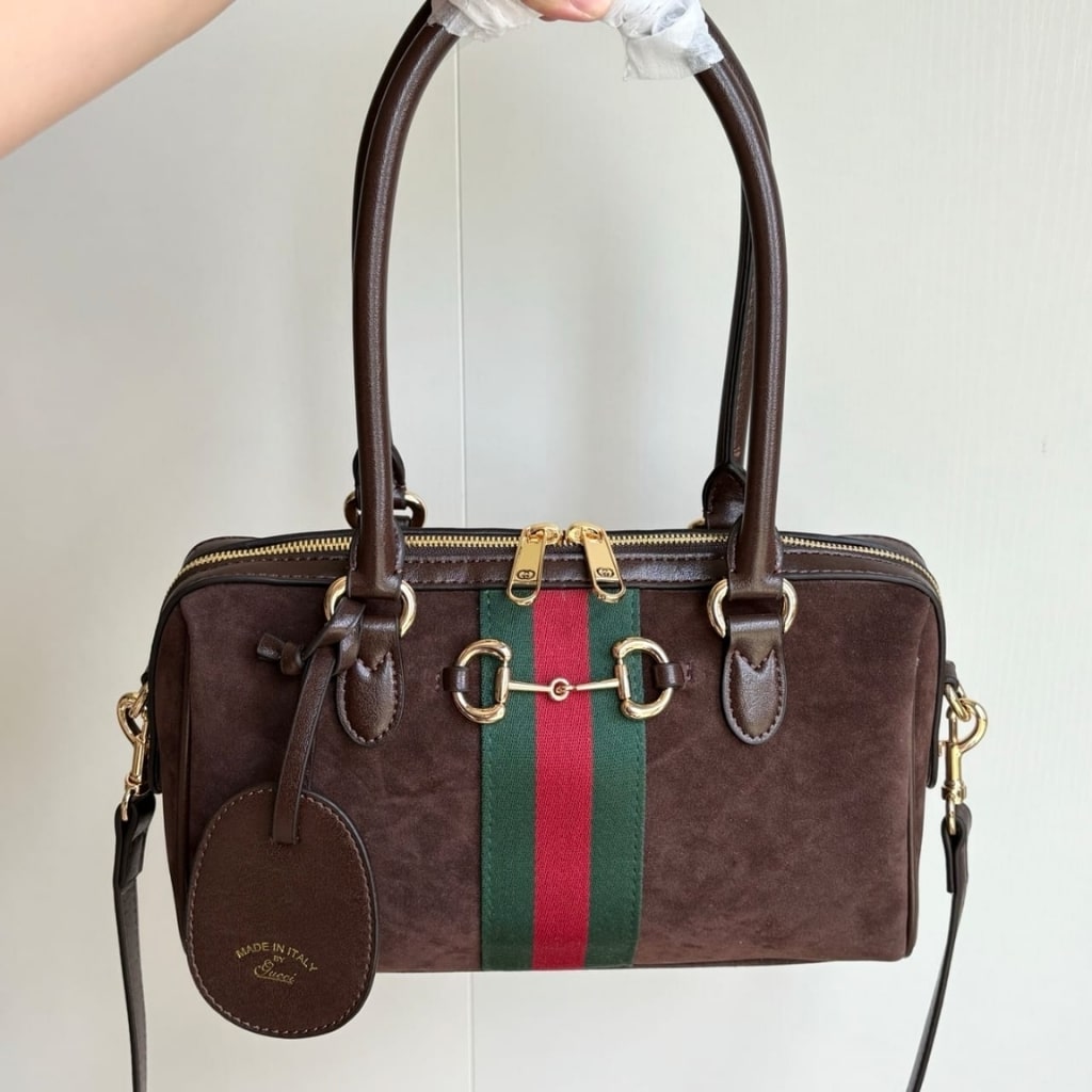 Gucci Borsetto Medium Boston Bag Suede Leather Dark Brown 28Cm 866732 AAGIR 2146 - Image 2