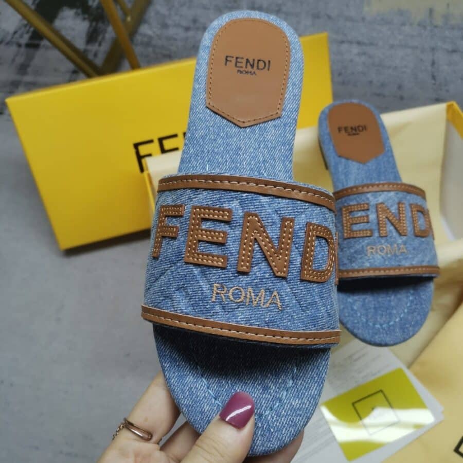 Alternative view of Fendi Signature Slides Denim Light Blue 8R8092AOLIF1KOO